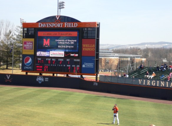 Charlottesville baseball in March is a chilly affair, and there's still snow on the mountain.